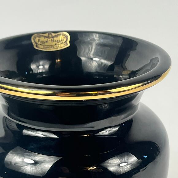 Royal Haeger Navy Blue Vase Gold Rim Ceramic Pottery Collector MCM Statement Lux - Picture 8 of 11